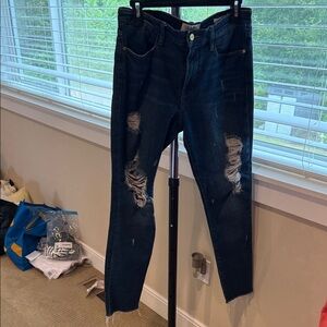 Frame Denim Women's Distressed Skinny Jeans - Deep Blue